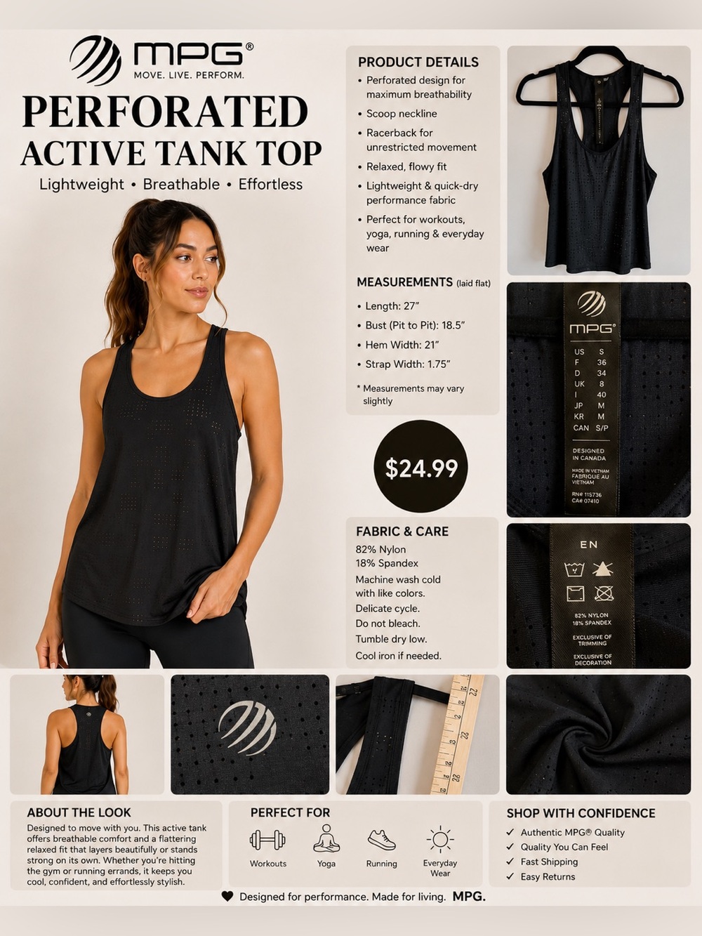 MPG Black Perforated Racerback Tank